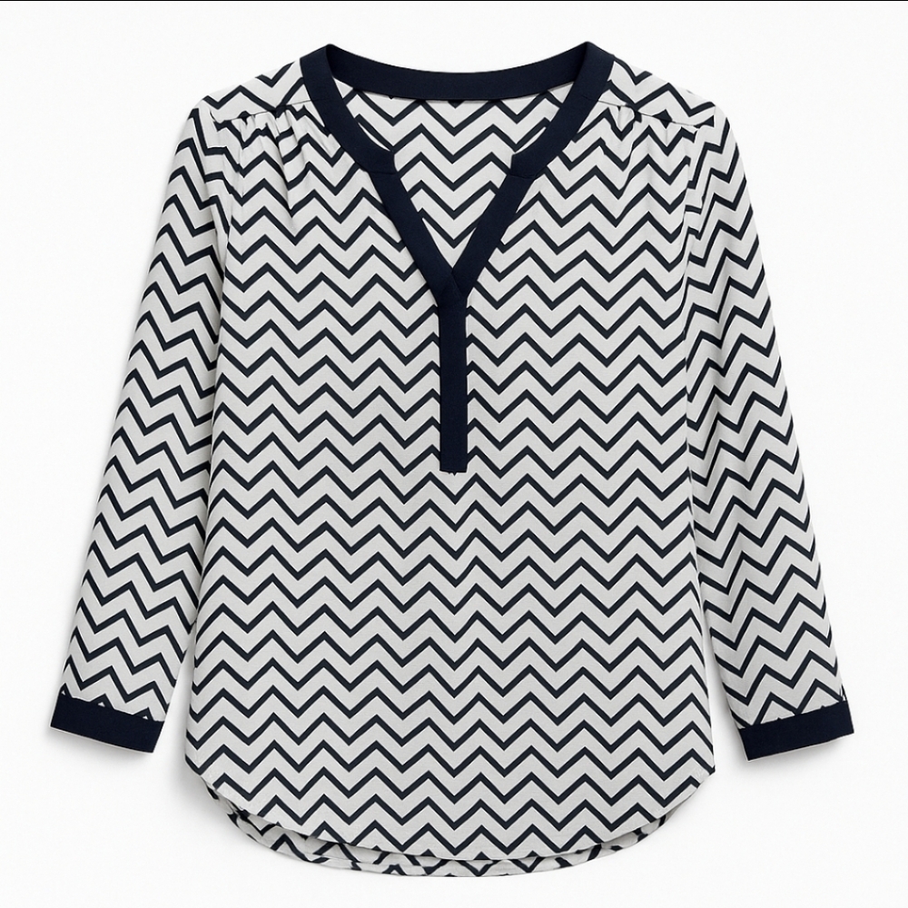 MacDougal and Houston Navy Chevron Pattern Flowy Blouse Sz XL